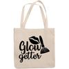 12oz Canvas Tote Bag - Glow Getter with Powder Brush & Lips Design - Beauty Themed Merch for Makeup Artist or Cosmetologist, Gift for Makeup Lovers & Beauticians view 1