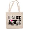 12oz Canvas Tote Bag - Lipstick Junkie with Lip Design - Beauty Themed Merch for Makeup Artist or Cosmetologist, Gift for Makeup Lovers & Beauticians view 1