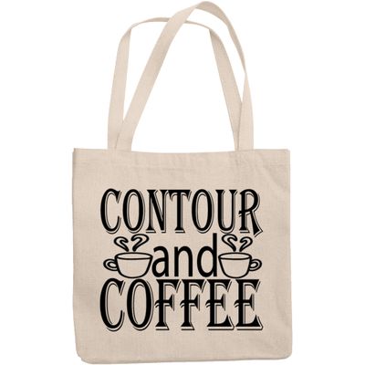 12oz Canvas Tote Bag - Contour and Coffee, Caffeine Lover Cosmetics Enthusiast Quote - Beauty Themed Merch for Makeup Artist or Cosmetologist, Gift for Makeup Lovers & Beauticians
