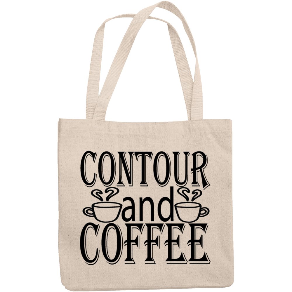 12oz Canvas Tote Bag - Contour and Coffee, Caffeine Lover Cosmetics Enthusiast Quote - Beauty Themed Merch for Makeup Artist or Cosmetologist, Gift for Makeup Lovers & Beauticians