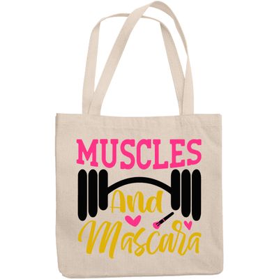 12oz Canvas Tote Bag - Muscles and Mascara - Beauty Themed Merch for Makeup Artist or Cosmetologist, Gift for Makeup Lovers & Beauticians