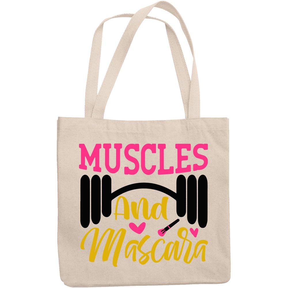 12oz Canvas Tote Bag - Muscles and Mascara - Beauty Themed Merch for Makeup Artist or Cosmetologist, Gift for Makeup Lovers & Beauticians