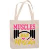 12oz Canvas Tote Bag - Muscles and Mascara - Beauty Themed Merch for Makeup Artist or Cosmetologist, Gift for Makeup Lovers & Beauticians view 1