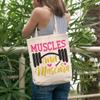 12oz Canvas Tote Bag - Muscles and Mascara - Beauty Themed Merch for Makeup Artist or Cosmetologist, Gift for Makeup Lovers & Beauticians view 2
