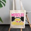 12oz Canvas Tote Bag - Muscles and Mascara - Beauty Themed Merch for Makeup Artist or Cosmetologist, Gift for Makeup Lovers & Beauticians view 3
