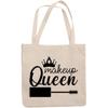12oz Canvas Tote Bag - Makeup Queen with Mascara Applicator & Crown Design - Beauty Themed Merch for Makeup Artist or Cosmetologist, Gift for Makeup Lovers & Beauticians view 1
