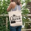12oz Canvas Tote Bag - Makeup Queen with Mascara Applicator & Crown Design - Beauty Themed Merch for Makeup Artist or Cosmetologist, Gift for Makeup Lovers & Beauticians view 2