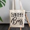 12oz Canvas Tote Bag - Gloss Boss, Title or Name for People Who Love Lip Gloss - Beauty Themed Merch for Makeup Artist or Cosmetologist, Gift for Makeup Lovers & Beauticians view 3