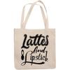 12oz Canvas Tote Bag - Lattes and Lipstick, Coffee & Lipstick Lover Quote - Beauty Themed Merch for Makeup Artist or Cosmetologist, Gift for Makeup Lovers & Beauticians view 1