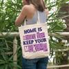 12oz Canvas Tote Bag - Home Is Where You Keep Your Makeup, Cosmetics Lover Sayings - Beauty Themed Merch for Makeup Artist or Cosmetologist, Gift for Makeup Lovers & Beauticians view 2