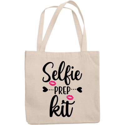 12oz Canvas Tote Bag - Selfie Prep Kit, Term for Cosmetics Bag with Lips Design - Beauty Themed Merch for Makeup Artist or Cosmetologist, Gift for Makeup Lovers & Beauticians