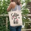 12oz Canvas Tote Bag - Selfie Prep Kit, Term for Cosmetics Bag with Lips Design - Beauty Themed Merch for Makeup Artist or Cosmetologist, Gift for Makeup Lovers & Beauticians view 2