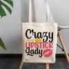 12oz Canvas Tote Bag - Crazy Lipstick Lady with Lip Brush Design - Beauty Themed Merch for Makeup Artist or Cosmetologist, Gift for Makeup Lovers & Beauticians view 3
