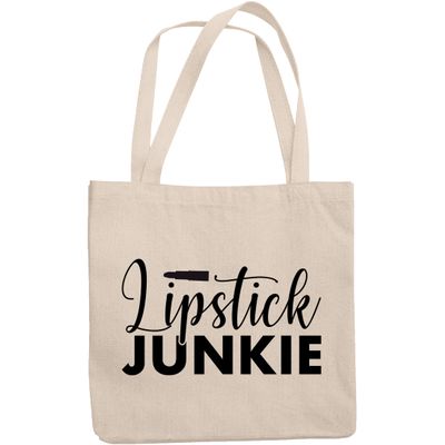 12oz Canvas Tote Bag - Lipstick Junkie, Lover of Lipsticks Sayings - Beauty Themed Merch for Makeup Artist or Cosmetologist, Gift for Makeup Lovers & Beauticians