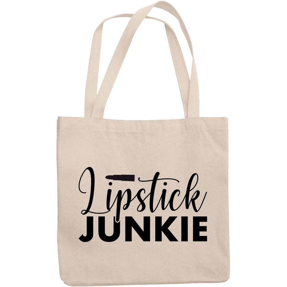 12oz Canvas Tote Bag - Lipstick Junkie, Lover of Lipsticks Sayings - Beauty Themed Merch for Makeup Artist or Cosmetologist, Gift for Makeup Lovers & Beauticians