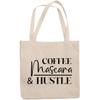 12oz Canvas Tote Bag - Coffee, Mascara & Hustle, Makeup Quote or Saying - Beauty Themed Merch for Makeup Artist or Cosmetologist, Gift for Makeup Lovers & Beauticians view 1