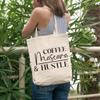 12oz Canvas Tote Bag - Coffee, Mascara & Hustle, Makeup Quote or Saying - Beauty Themed Merch for Makeup Artist or Cosmetologist, Gift for Makeup Lovers & Beauticians view 2