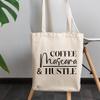 12oz Canvas Tote Bag - Coffee, Mascara & Hustle, Makeup Quote or Saying - Beauty Themed Merch for Makeup Artist or Cosmetologist, Gift for Makeup Lovers & Beauticians view 3