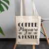 12oz Canvas Tote Bag - Coffee, Mascara & Hustle, Quote About Cosmetics & Hard Work - Beauty Themed Merch for Makeup Artist or Cosmetologist, Gift for Makeup Lovers & Beauticians view 3