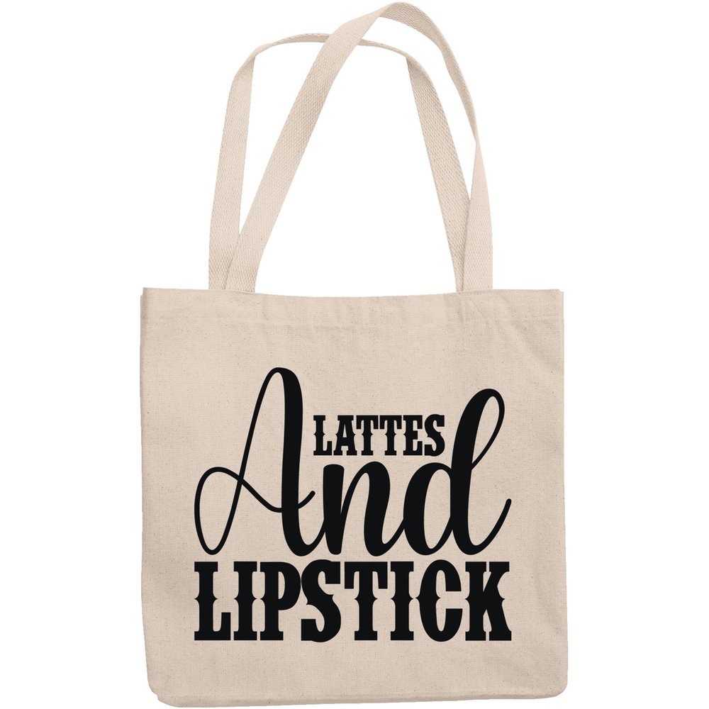 12oz Canvas Tote Bag - Lattes and Lipstick, Latte Lover Cosmetics Enthusiast Sayings - Beauty Themed Merch for Makeup Artist or Cosmetologist, Gift for Makeup Lovers & Beauticians