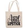 12oz Canvas Tote Bag - Lattes and Lipstick, Latte Lover Cosmetics Enthusiast Sayings - Beauty Themed Merch for Makeup Artist or Cosmetologist, Gift for Makeup Lovers & Beauticians view 1