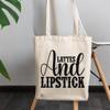 12oz Canvas Tote Bag - Lattes and Lipstick, Latte Lover Cosmetics Enthusiast Sayings - Beauty Themed Merch for Makeup Artist or Cosmetologist, Gift for Makeup Lovers & Beauticians view 3