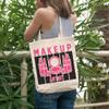 12oz Canvas Tote Bag - Makeup Artist with Compact Powder, Lipsticks & Setting Spray Design - Beauty Themed Merch for Makeup Artist or Cosmetologist, Gift for Makeup Lovers & Beauticians view 2