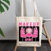 12oz Canvas Tote Bag - Makeup Artist with Compact Powder, Lipsticks & Setting Spray Design - Beauty Themed Merch for Makeup Artist or Cosmetologist, Gift for Makeup Lovers & Beauticians view 3