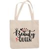 12oz Canvas Tote Bag - Beauty Queen with Makeup Brush Set & Crown Design - Beauty Themed Merch for Makeup Artist or Cosmetologist, Gift for Makeup Lovers & Beauticians view 1