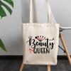 12oz Canvas Tote Bag - Beauty Queen with Makeup Brush Set & Crown Design - Beauty Themed Merch for Makeup Artist or Cosmetologist, Gift for Makeup Lovers & Beauticians view 3