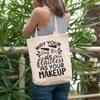 12oz Canvas Tote Bag - May Your Day Be as Flawless as Your Makeup with Lipstick Design - Beauty Themed Merch for Makeup Artist or Cosmetologist, Gift for Makeup Lovers & Beauticians view 2
