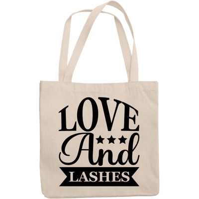 12oz Canvas Tote Bag - Love and Lashes, Lash Artists Quote - Beauty Themed Merch for Makeup Artist or Cosmetologist, Gift for Makeup Lovers & Beauticians