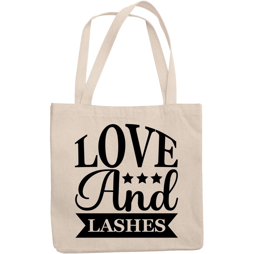 12oz Canvas Tote Bag - Love and Lashes, Lash Artists Quote - Beauty Themed Merch for Makeup Artist or Cosmetologist, Gift for Makeup Lovers & Beauticians