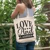 12oz Canvas Tote Bag - Love and Lashes, Lash Artists Quote - Beauty Themed Merch for Makeup Artist or Cosmetologist, Gift for Makeup Lovers & Beauticians view 2