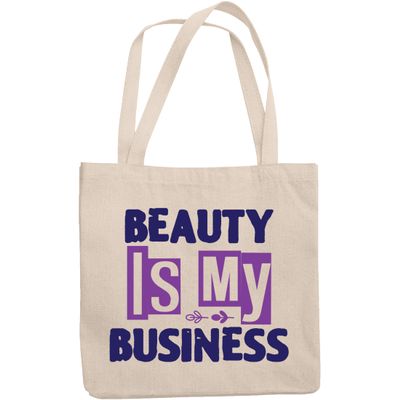 12oz Canvas Tote Bag - Beauty Is My Business, Quote About Entrepreneurship in Cosmetics - Beauty Themed Merch for Makeup Artist or Cosmetologist, Gift for Makeup Lovers & Beauticians