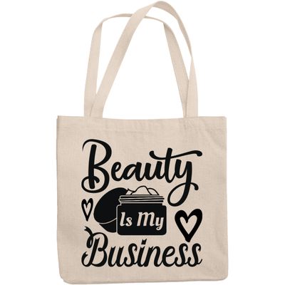 12oz Canvas Tote Bag - Beauty Is My Business, Cosmetics Entrepreneur Quote - Beauty Themed Merch for Makeup Artist or Cosmetologist, Gift for Makeup Lovers & Beauticians