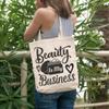 12oz Canvas Tote Bag - Beauty Is My Business, Cosmetics Entrepreneur Quote - Beauty Themed Merch for Makeup Artist or Cosmetologist, Gift for Makeup Lovers & Beauticians view 2