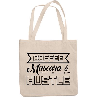 12oz Canvas Tote Bag - Coffee, Mascara & Hustle, Hardworking Eyelash Enthusiast Quote - Beauty Themed Merch for Makeup Artist or Cosmetologist, Gift for Makeup Lovers & Beauticians