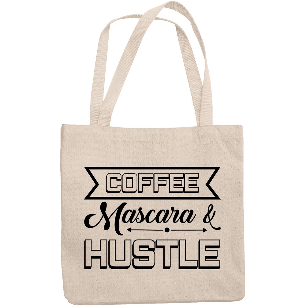 12oz Canvas Tote Bag - Coffee, Mascara & Hustle, Hardworking Eyelash Enthusiast Quote - Beauty Themed Merch for Makeup Artist or Cosmetologist, Gift for Makeup Lovers & Beauticians