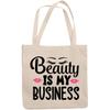 12oz Canvas Tote Bag - Beauty Is My Business with Eyelashes & Pink Lips Design - Beauty Themed Merch for Makeup Artist or Cosmetologist, Gift for Makeup Lovers & Beauticians view 1