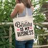 12oz Canvas Tote Bag - Beauty Is My Business with Eyelashes & Pink Lips Design - Beauty Themed Merch for Makeup Artist or Cosmetologist, Gift for Makeup Lovers & Beauticians view 2