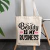12oz Canvas Tote Bag - Beauty Is My Business with Eyelashes & Pink Lips Design - Beauty Themed Merch for Makeup Artist or Cosmetologist, Gift for Makeup Lovers & Beauticians view 3