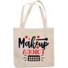 12oz Canvas Tote Bag - Makeup Addict with Powder Brush, Eyeshadow Palette & Hearts Design - Beauty Themed Merch for Makeup Artist or Cosmetologist, Gift for Makeup Lovers & Beauticians view 1
