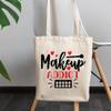 12oz Canvas Tote Bag - Makeup Addict with Powder Brush, Eyeshadow Palette & Hearts Design - Beauty Themed Merch for Makeup Artist or Cosmetologist, Gift for Makeup Lovers & Beauticians view 3