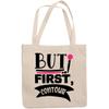 12oz Canvas Tote Bag - But First Contour with Makeup Brush Design - Beauty Themed Merch for Makeup Artist or Cosmetologist, Gift for Makeup Lovers & Beauticians view 1