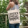 12oz Canvas Tote Bag - Lipstick and Hustle, Makeup Artist's Quote - Beauty Themed Merch for Makeup Artist or Cosmetologist, Gift for Makeup Lovers & Beauticians view 2