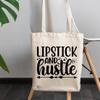 12oz Canvas Tote Bag - Lipstick and Hustle, Makeup Artist's Quote - Beauty Themed Merch for Makeup Artist or Cosmetologist, Gift for Makeup Lovers & Beauticians view 3
