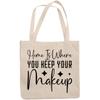 12oz Canvas Tote Bag - Home Is Where You Keep Your Makeup, Cosmetics Lover's House Quote - Beauty Themed Merch for Makeup Artist or Cosmetologist, Gift for Makeup Lovers & Beauticians view 1