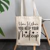 12oz Canvas Tote Bag - Home Is Where You Keep Your Makeup, Cosmetics Lover's House Quote - Beauty Themed Merch for Makeup Artist or Cosmetologist, Gift for Makeup Lovers & Beauticians view 3
