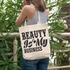 12oz Canvas Tote Bag - Beauty Is My Business, Salon Owner or Cosmetics Entrepreneur Quote - Beauty Themed Merch for Makeup Artist or Cosmetologist, Gift for Makeup Lovers & Beauticians view 2